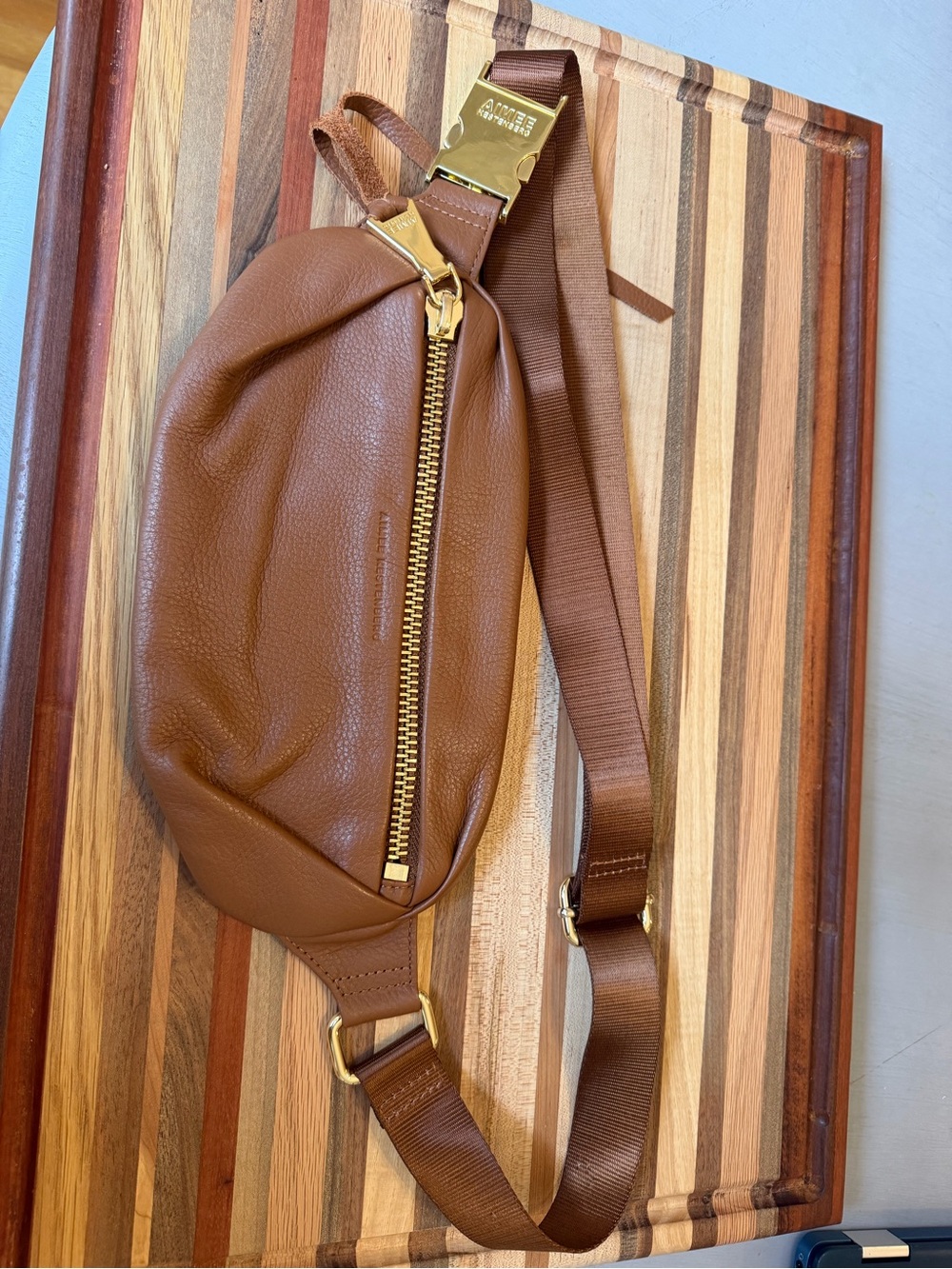 Aimee kestenberg Leather Brown Sling Bag with Gold Hardware